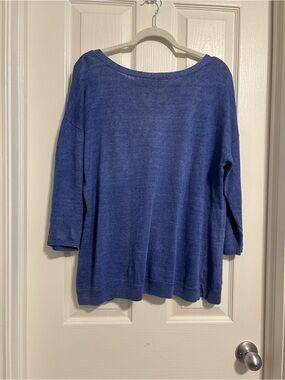 Talbots Blue Scoop Neck Lightweight Sweater with Tassel Tie Back
